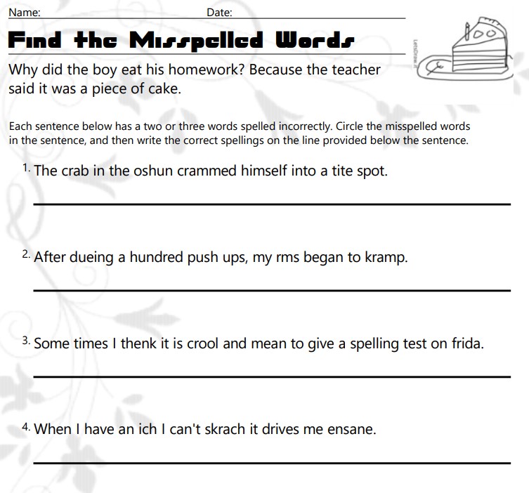 Find The Misspelled Word Worksheets Pdf